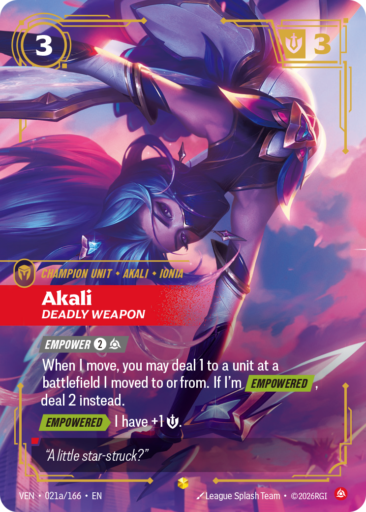 Akali, Deadly Weapon (Alternate Art) · VEN 021a